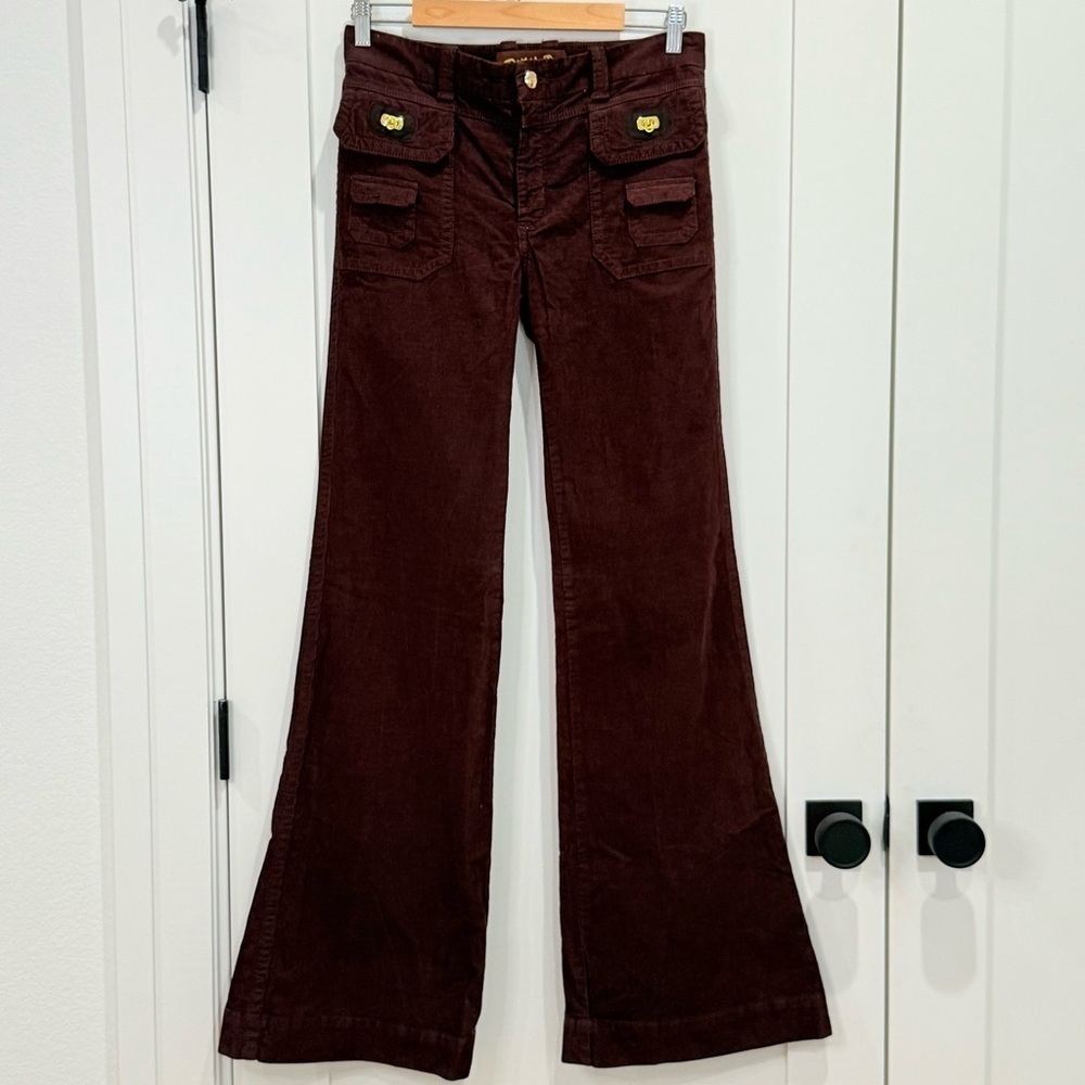 SOLD Vintage Dittos Corduroy Flare Pants Size 28 Brown Wide Leg Y2K Hippie - Picture 3 of 13